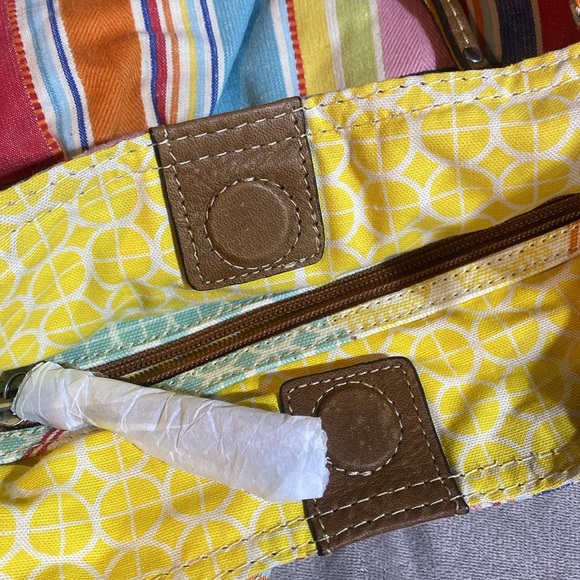 Vintage Fossil Handbag Tote Hobo Canvas Leather Trim Colorful Stripes ๐ - Picture 7 of 16